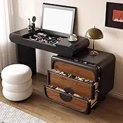 Movable Dressing Table with Wheels,90° Rotating Mirror Meets The Needs of Multi-Angle Makeup Free Placement of Tables and Cabinets(80cmx40cmx75cm)