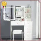 Makeup Vanity Desk with LED Sliding Mirror Dressing Table Stool with 6 Drawers