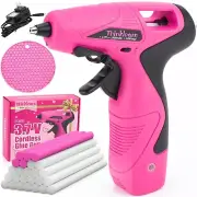 Cordless Hot Glue Gun with Stand, 4V Mini Pink Glue Gun Set with 25Pcs Premiu...