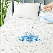 ForZzz Double Cooling Bamboo Mattress Protector Upgraded Design 3-Layer - Waterproof Fitted Sheet Mattress Cover Hypoallergenic Premium Quality Soft Pad Protects from Dust, Allergies