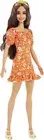 Barbie Long Wavy Brunette Hair Headband Orange Flower Printed Designer Doll