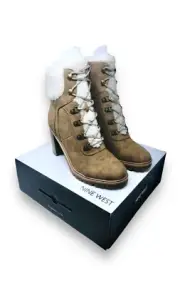 Nine West Penni3 (9) Lace Up Block Heel Shearling Combat Ankle Boots Super Cute