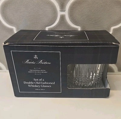 Brooks Brothers Crystal 15 oz Triple Old Fashioned Whisky Glasses Set of 2 NIB!