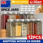 12 Clear Square Glass Jars Lid Spice Herb Seasoning Condiment Storage AU NEW