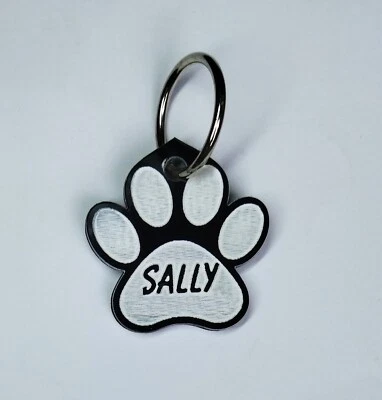 Personalized Engraved Pet tag, Dog Cat ID Collar Tags, Paw Shape, Acrylic