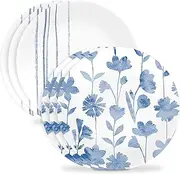 [CORELLE] 6-Piece 8.5" Lunch Round Plates, Vitrelle Triple Layer Glass, Lightweight Round Plates, Salad Plates, Chip and Scratch Resistant, Microwave and Dishwasher Safe, Botanical Stripes