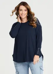 [Virtuelle] Taking Shape Rib Hi-lo Top Size 16 in Navy - Plus Size Women's Tops & T Shirts Navy