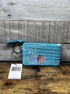 Vera Bradley ANTILLES TREASURE Straw Zip Id case Money wallet change purse