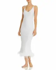 NWT! Sleeper Women's Sz L Feather-Trim Long Slip Dress Chemise Nightgown White
