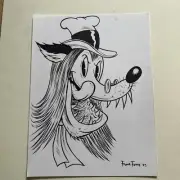 Big Bad Wolf Classic Cartoon Pop Surrealism Original Art drawing By Frank Forte