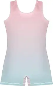 [GAIGEO] Toddler Girls Leotards for Gymnastics Blush Pink Powder Blue Gradient Unitard Dance Outfit with Shorts Costume 2-3t