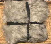 West Elm Brushed Tips Faux Fur Throw 47x60" "Pearl Gray" 007