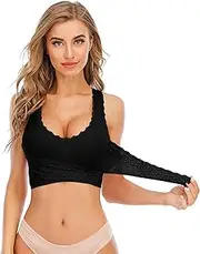 [XolngYYeng] Women Front Cross Side Buckle Lace Bra Wireless Lounge Push Up Bra Raceback Yoga Workout Activewear