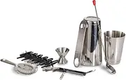 Rudra Exports Stainless Steel Bar Set,Professional Bar Tools Including Shaker,Jigger,Corkscrew,Bottle Opener,Strainer: 13 Pcs Set