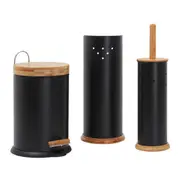 White Magic 3-in-1 Bathroom Toilet Brush/Roll Holder/Compact Trash Bin Set Black