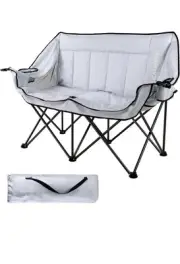 Folding Camping Double Chair Portable 2 Person Loveseat Oxford Seat w/Cup Holder