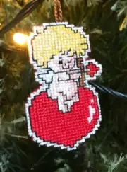 Handmade Cross Stitch Valentines Decor-Christmas Ornament-Completed-Angel-Cupid