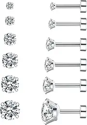 [Wssxc] Cubic Zirconia Hypoallergenic Stud Earrings for Women Men Girls Statement Cartilage Fashion Surgical Steel Helix Earrings 5 Pairs