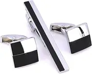 [WHIMSIMART] Tie bar Cuff links necktie clip for tie pin for men's gift black square tie bars cufflinks tie clip set