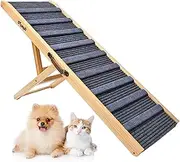 Dog Ramp for Bed Large Dog,Wooden Dog Ramp,Portable Pet Ramp with Anti-Slip Traction Mat，Adjustable Heights from 13.8" to 27.6"，Adjustable Dog Ramp for SUV, Couch,Up to 250lbs(Grey)
