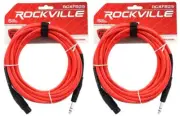 2 Rockville RCXFB25R Red 25' Female REAN XLR to 1/4'' TRS Balanced Cables OFC
