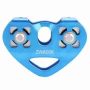 (Blue)30KN Dual Pulley Zip Line Rescue Cable Trolley Outdoor Rock Climbing HO