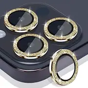 Rayorcon Camera Lens Protector for 15 Pro & 15 Pro Max, Tempered Glass Lens Protector Aluminum Alloy Ring Camera Cover Fits for 15 Pro/15 Pro Max (Glitter Gold)
