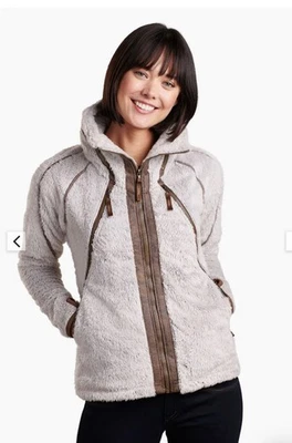 NWT KUHL Women's Flight Jacket Italian Fleece Hooded Zip Jacket STONE Medium