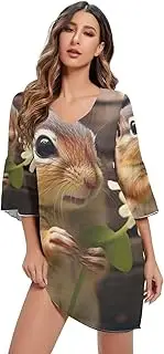 [RPLIFE] Chipmunk Animal Flower Casual Dress Printed Line Maternity Dress S-XXL