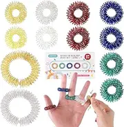 Acupressure Rings Spiky Sensory Finger Rings and Bracelets Massagers Set for Finger and Hand Stress Reducer Pain Relief Fidget Sensory Toys for Kids Teens Adults