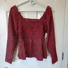 NWT! OLD NAVY Women's Smocked Peasant Casual Plaid Top Cotton Size L