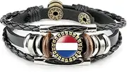 European national flag leather bracelet, Time Gem leather bracelet, Sports event fan cheer bracelet (the Netherlands, the Netherlands, One size, Flag color), One size, Faux Leather, no