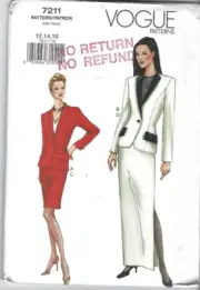 Vogue Sewing Pattern 7211, Jacket and Skirt, Size 12 - 16, Uncut