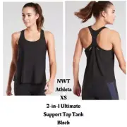Athleta Women's XS Black 2-in-1 Built in Bra Ultimate Support Top Tank Racerback