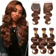 12A BODY WAVES BRAZILIAN VIRGIN HUMAN HAIR 16+16+16&16INCH 4X4 CLOSURE 4# 350g