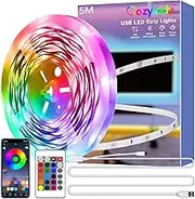 Cozylady USB LED Light Strip,16.4ft RGB Strip Lights with Remote, Multi-Colour LED Light Strips Kit Music Sync 5050 LED 5V RGB Light Bluetooth APP Control for Home TV Party Christmas Halloween