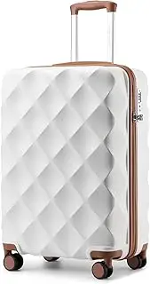 [British Traveller] Durable ABS+PC Hard Shell Luggage with 4 Spinner Wheels TSA Lock YKK Zipper, Cream White, S(Small 20inch), Hard Shell Luggage