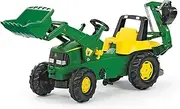 [ROLLY TOYS] rollyJunior John Deere | Pedal Tractor with Loader and Rear Digger (Backhoe Loader) | 811076, Green