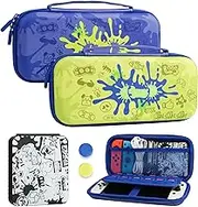 FUNDIARY Carrying Case for Nintendo Switch and Switch OLED, Hard Portable Travel Case for Switch and Switch OLED, Case Accessories Bundle with Game Case and 2 Thumb Caps - for Splatoon 3