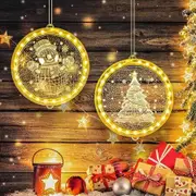 Christmas Decorative 3D Hanging Lights 2 PCS Christmas Window Light Hanging Lighted Window Decorations for Indoor Outdoor Windows Decorations (Snowman, Xmas Tree)