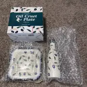 GiftCo Inc Oil Cruet Bottle & Plate Grape Pattern W/Spout + 6” Square Plate! SEE