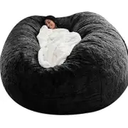 Oversized Bean Bag Chair Soft Fluffy Fur Portable Lazy Sofa Cover(no Filler) Black 180*90cm