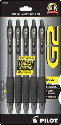 Pilot G2 Retractable Gel Ink Pens Bold Point Black 10 Pack Smooth Writing