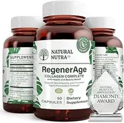 Natural Nutra RegenerAge Collagen Complete Supplement for Skin Health with Protein Peptides 1, 2 and 3, Vitamin C, Hyaluronic Acid, Grape Seed and Red Wine Extract, Chondroitin Sulfate, 90 Capsules