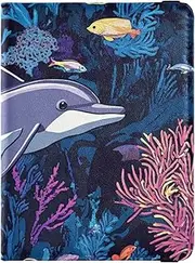 [Amooorous] Cartoon Cute Color Underwater World Blue Dolphin Leather decorative Passport Holder Covers Case Travel Documents Organizer Protector Cute Passport Book Waterproof, Cartoon cute color underwater world