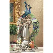 Vibrant Plumage Regal Peacocks Perched on Tapered Urn Home Gallery Statue