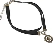 [MOBUTOFU] Retro Punk Double Layer Ribbon Choker Necklace with Antique Bronze Compass Pendant Versatile Mens Jewelry for Any Occasion Comfortable and Durable Design