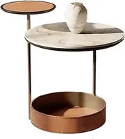 Side Table 3-Tier End Table, Nightstand Side Table with 2 Tabletops and Storage Basket, Coffee Table Tea Table Side Table for Living Room, Bedroom, Stable Steel Frame End Tables Living Room