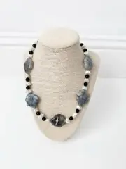 NWT Genuine Black Onyx, Pearls & Agate Necklace Beaded Black White