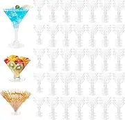 RETON 100 PCS Plastic Martini Glasses 5 Oz Cocktail Glasses Set, Tall Margarita Cups with 100 Pack Fruit Picks, Mini Reusable Dessert Cups for Party, Weddings, and Home Use